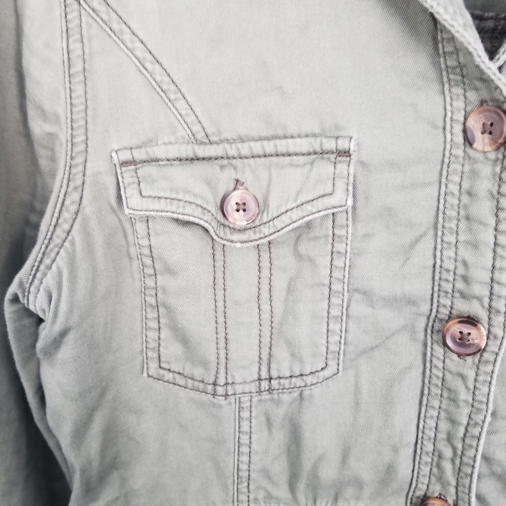 Army Green Lightweight Utility Jacket Cinch Waist - Picture 5 of 7